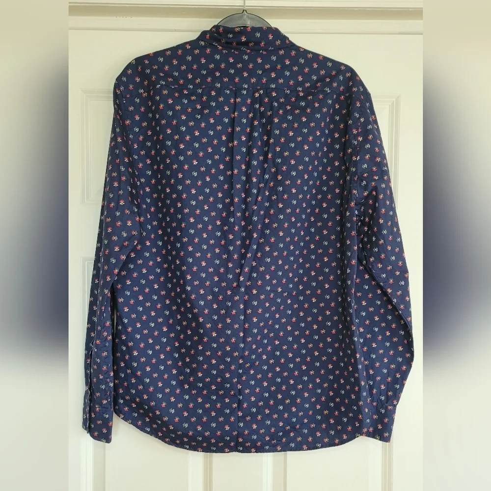 J. Crew Navy Floral Print Slim Untucked Secret Wash Cotton Shirt - Size M
